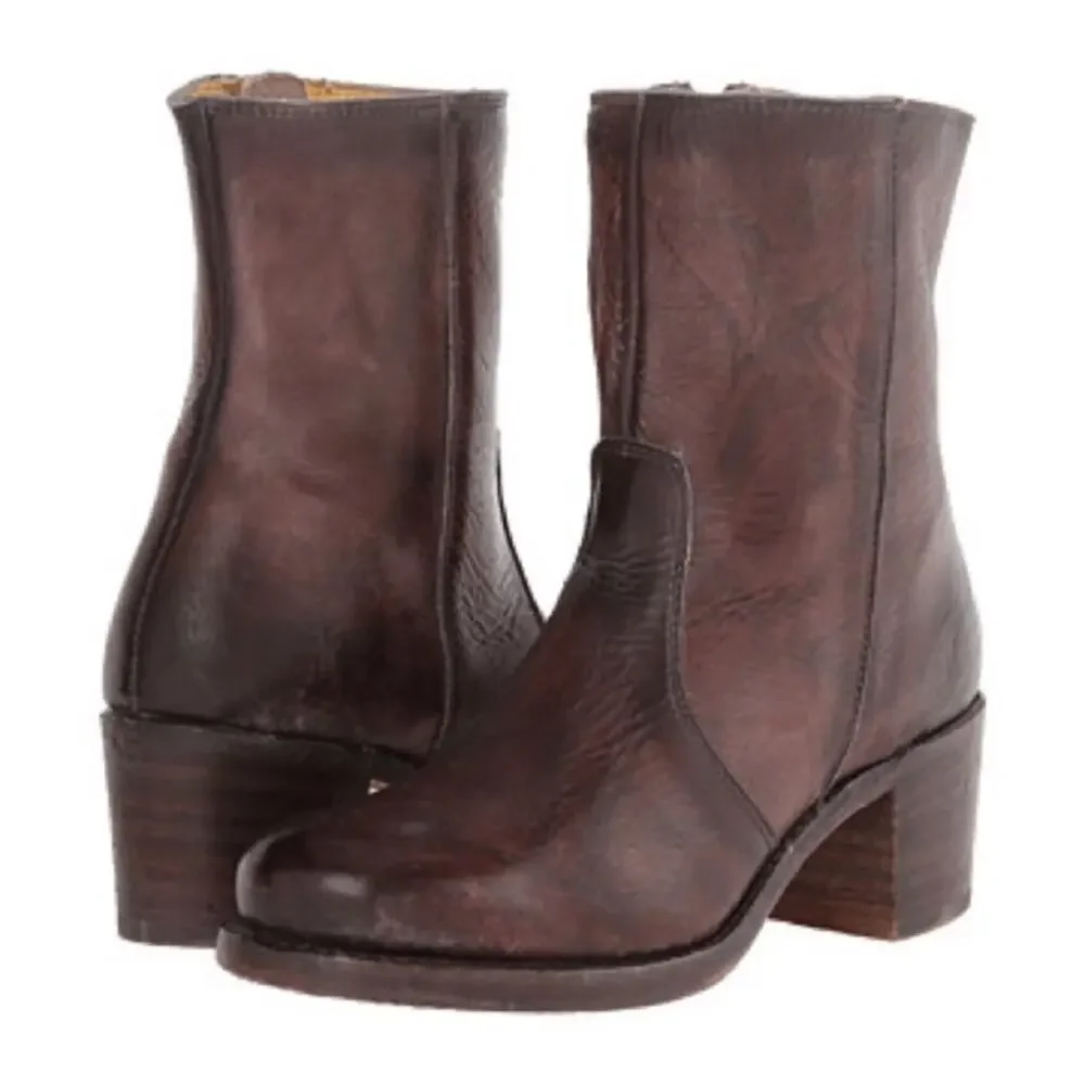 Frye Women's Sabrina mid short zip zipper walnut Leather Boots 8.5 - Picture 2 of 10